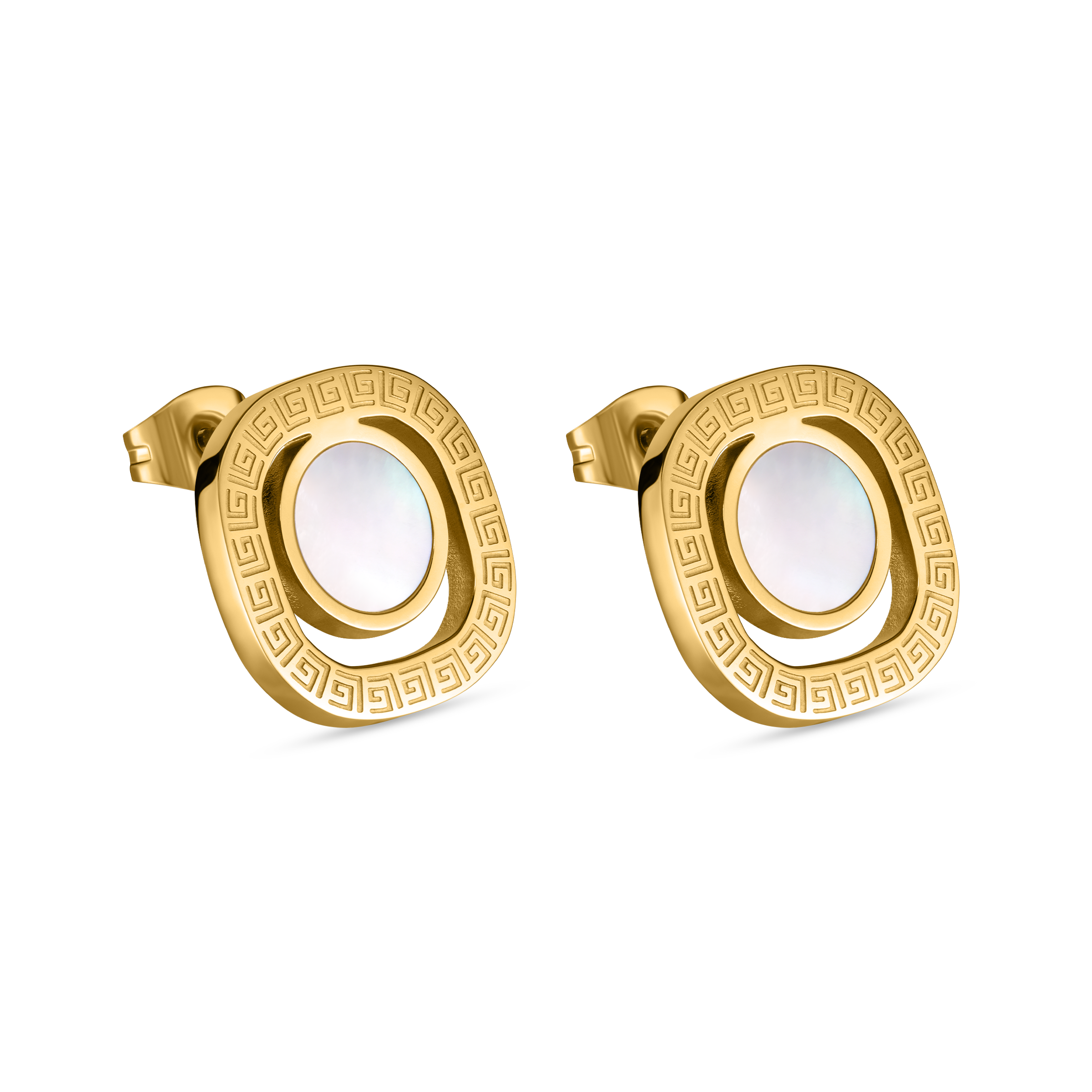 Guy Laroche Kim gold plated earrings with mother of pearl and logo design luxury jewelry Paris Gallery Qatar Shop the Latest Online