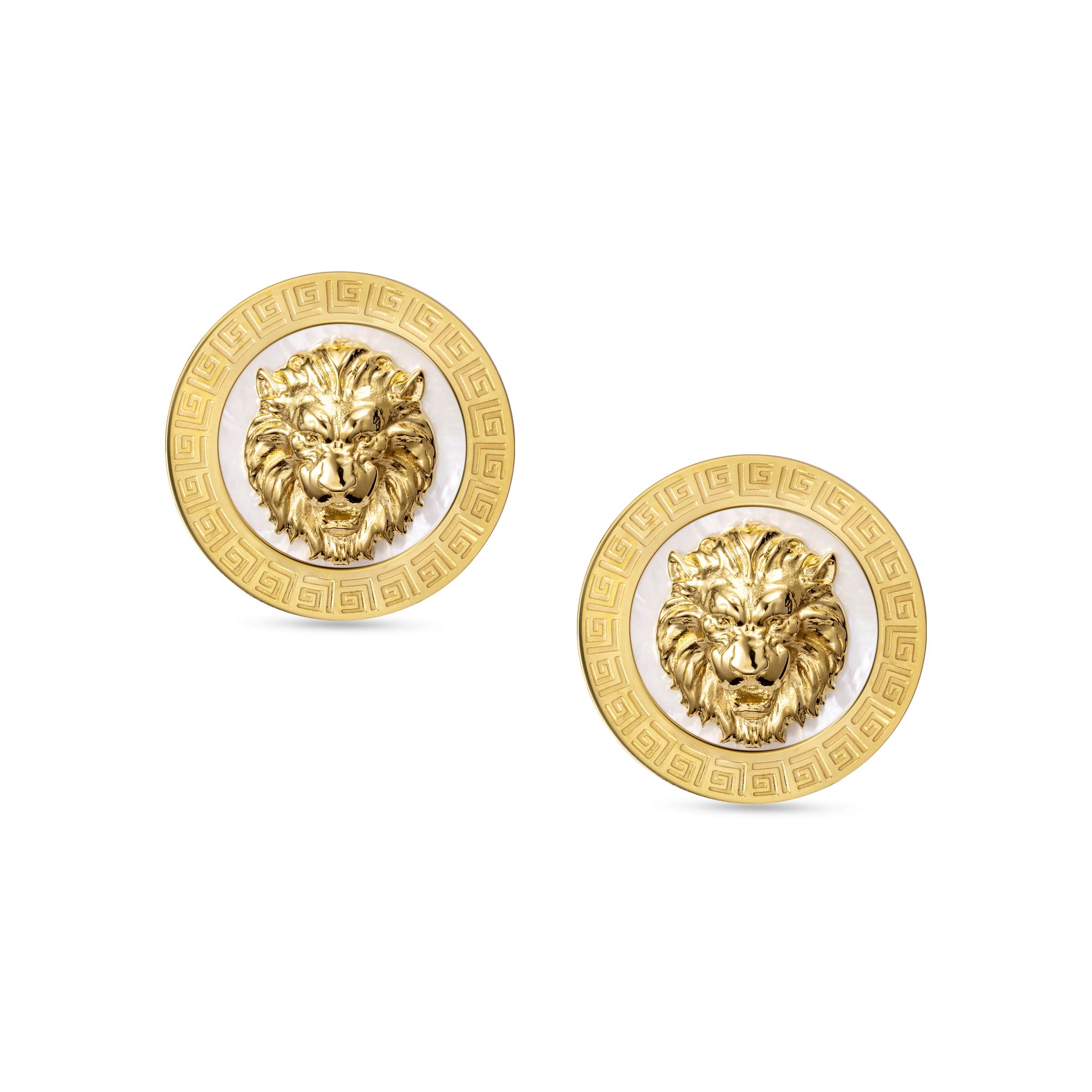 Guy Laroche Leonie gold plated lion earrings with mother of pearl and logo design luxury jewelry Paris Gallery Qatar Shop Now Online Main image