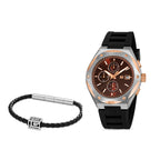 Guy Laroche men's chronograph watch black silicone strap rose gold tone stainless steel case sporty luxury Paris Gallery Qatar Now Online