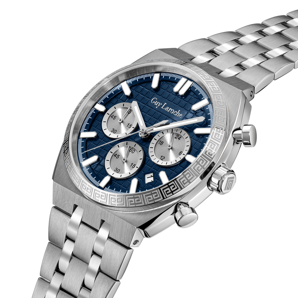 Guy Laroche Paul watch gift set stainless steel blue dial chronograph with wallet and pen men Paris Gallery Qatar