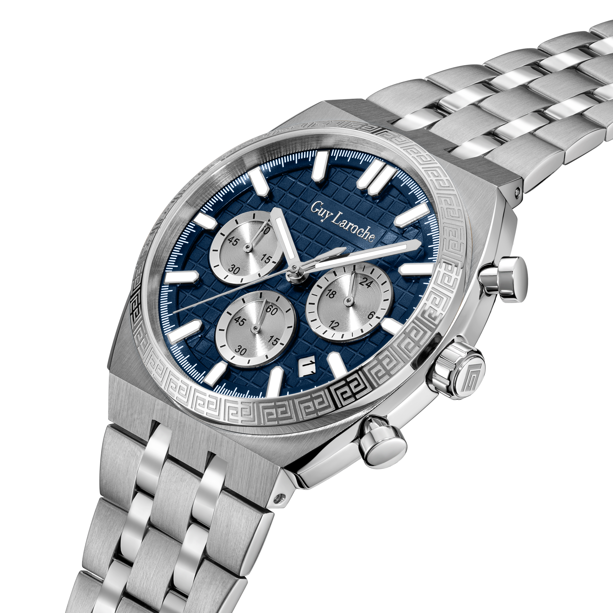 Guy Laroche Paul watch gift set stainless steel blue dial chronograph with wallet and pen men Paris Gallery Qatar