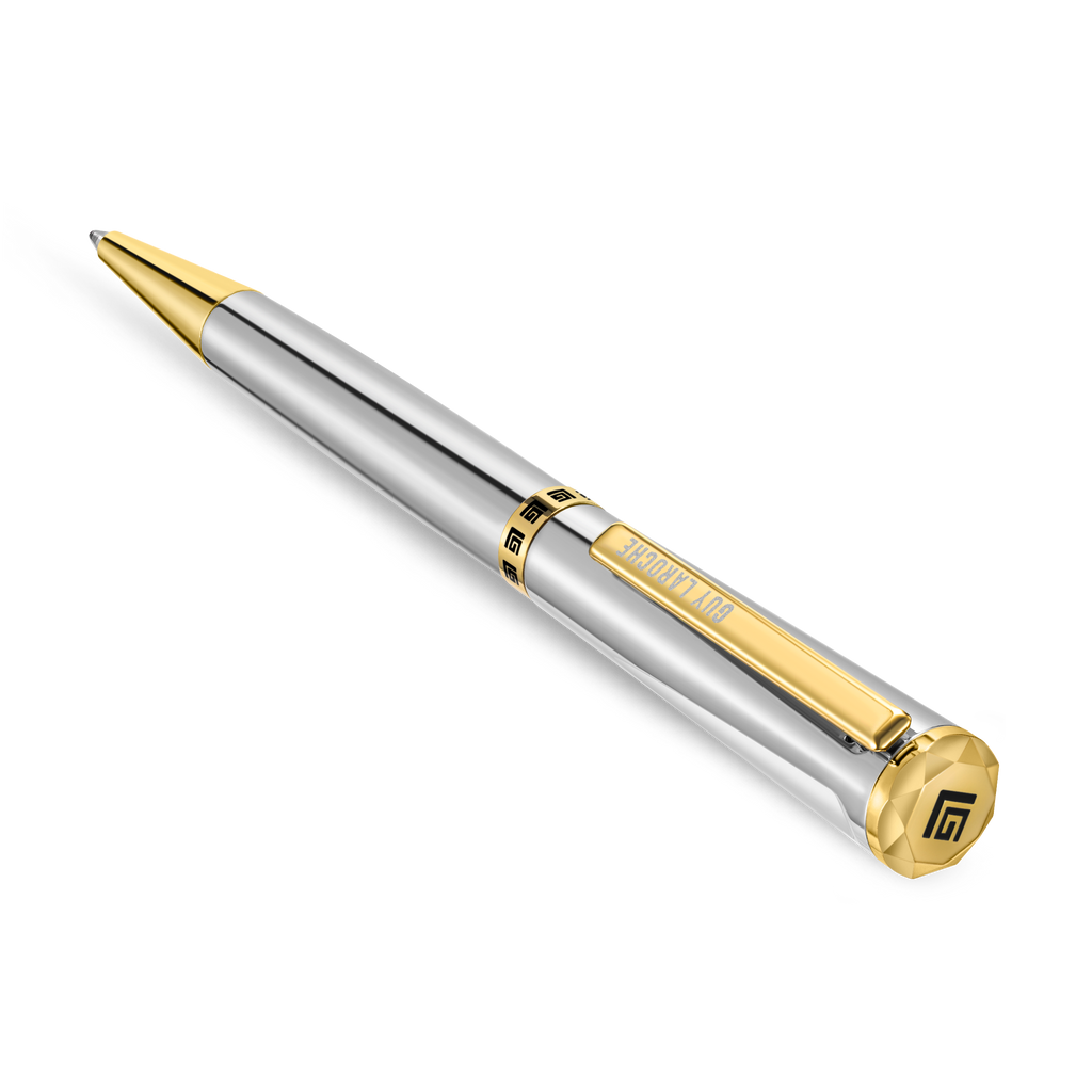 Guy Laroche Vincent stainless steel pen with gold trim luxury ballpoint pen Paris Gallery Qatar Now Online