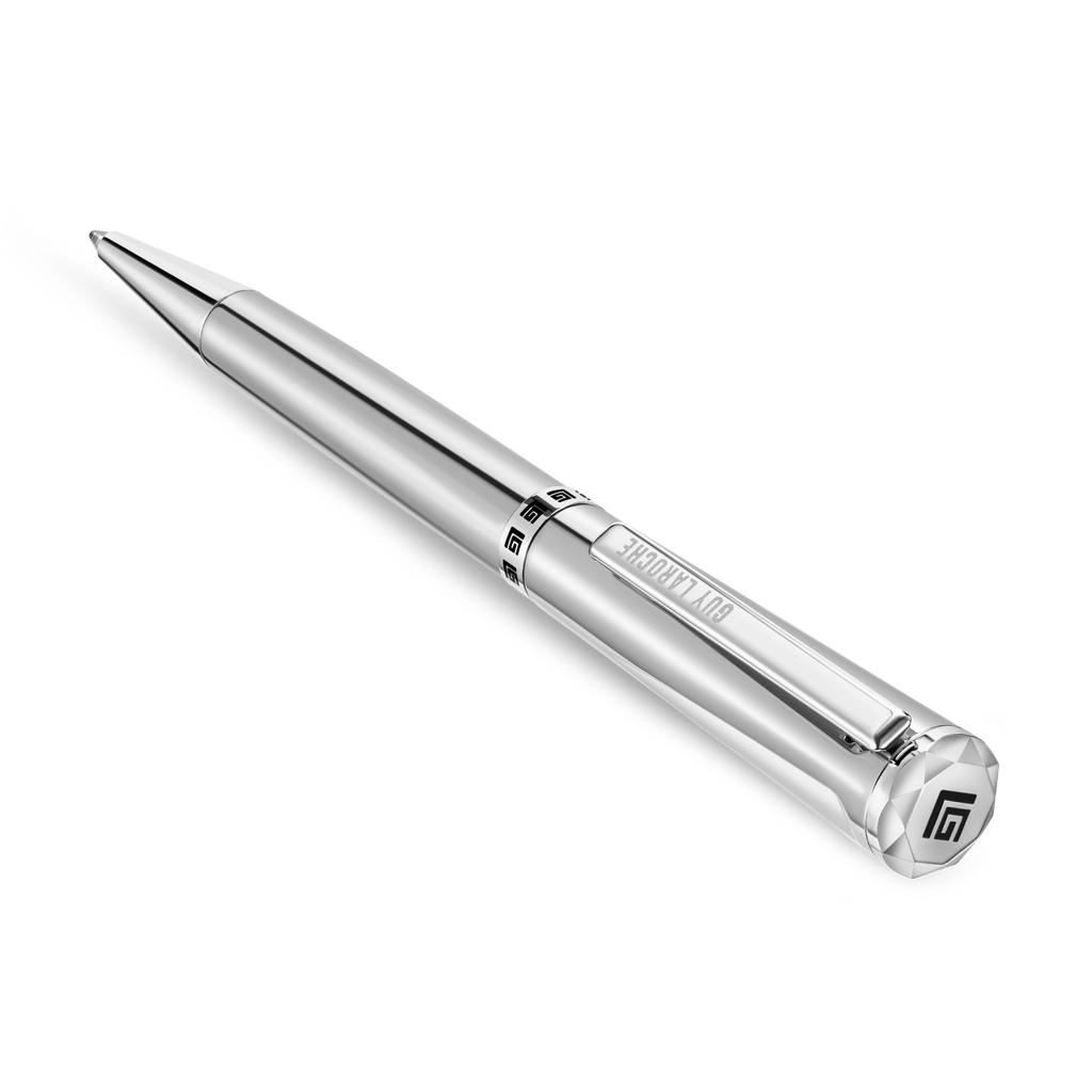 Guy Laroche Vincent stainless steel pen silver luxury writing instrument with logo ring Paris Gallery Qatar Shop the Latest Online