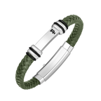 Police Highbridge Stainless Steel & Green Leather Adjustable Bracelet For Men