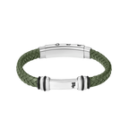 Police Highbridge Stainless Steel & Green Leather Adjustable Bracelet For Men