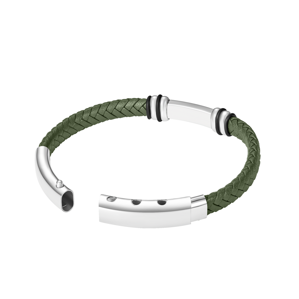 Police Highbridge Stainless Steel & Green Leather Adjustable Bracelet For Men