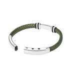 Police Highbridge Stainless Steel & Green Leather Adjustable Bracelet For Men