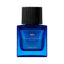 Blue rectangular glass perfume bottle with a black ribbed cap and gold-toned THAMEEN logo.