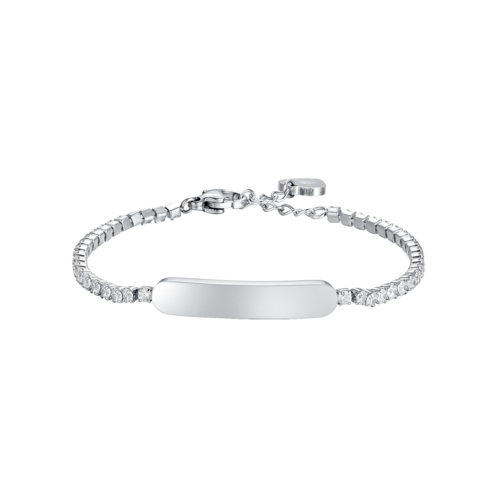 Luca Barra Girl's Tennis Bracelet In Steel With White Crystals And Plate