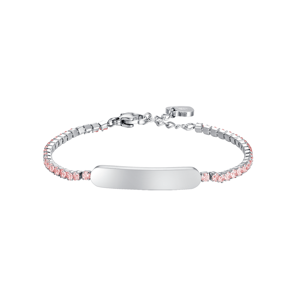 Luca Barra Girl's Tennis Bracelet In Steel with Pink Crystals And Plate
