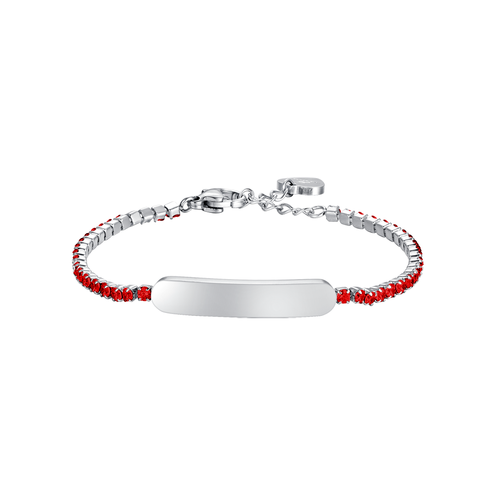 Luca Barra Girl's Tennis Bracelet In Steel with Red Crystals And Plate