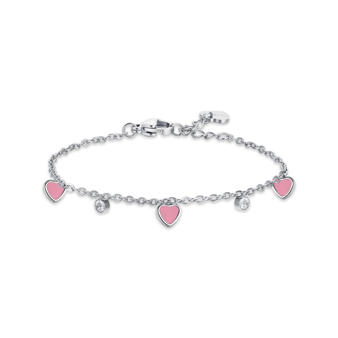 Luca Barra Girl's Steel Bracelet with Pink Heart