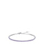 Silver-toned steel tennis bracelet featuring a continuous line of small, round, purple zircons with a lobster clasp.