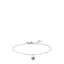 Silver-toned steel chain bracelet with light purple beads, a purple faceted star charm, and a lobster clasp.