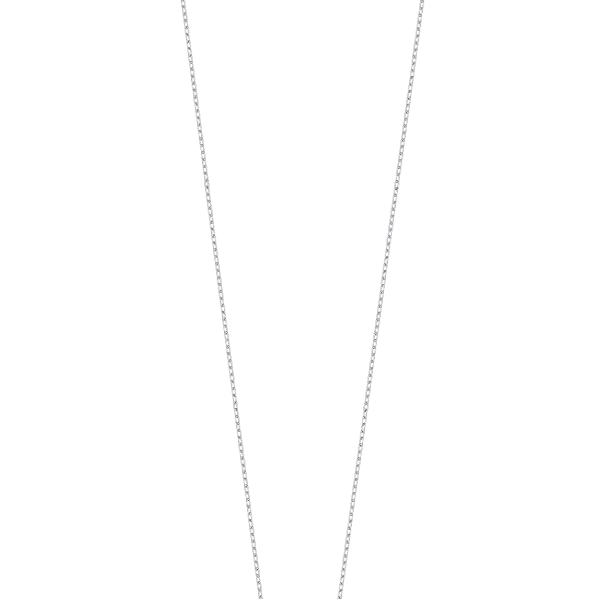 Silver-toned steel necklace with a delicate link chain and a round, faceted purple zircon pendant.