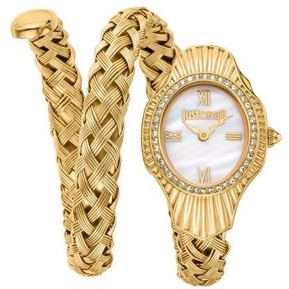 Just Cavalli Twined Ladies Mother-of-pearl dial Braided Yellow Gold-Tone Stainless Steel Watch