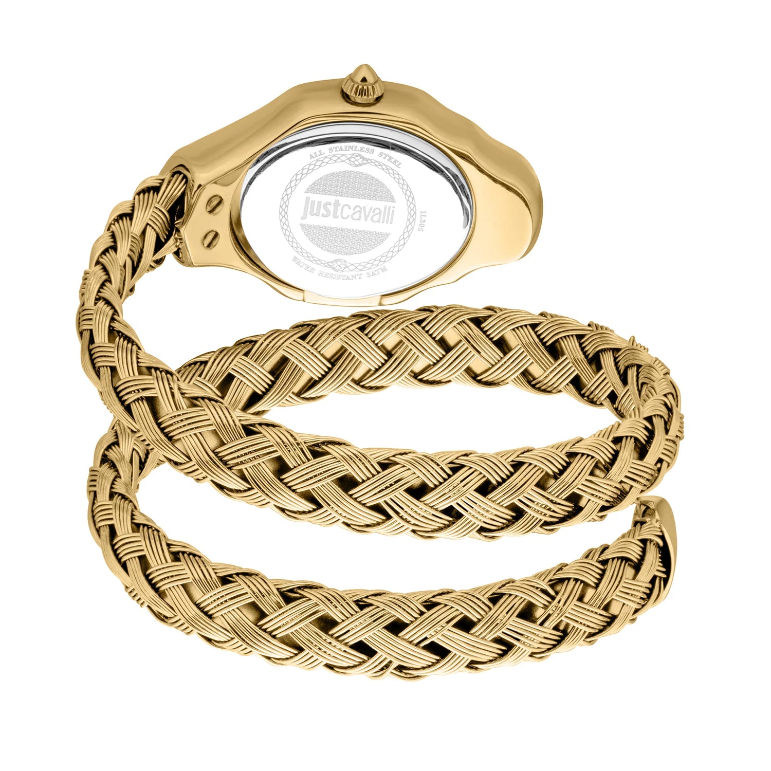 Just Cavalli Twined Ladies Mother-of-pearl dial Braided Yellow Gold-Tone Stainless Steel Watch