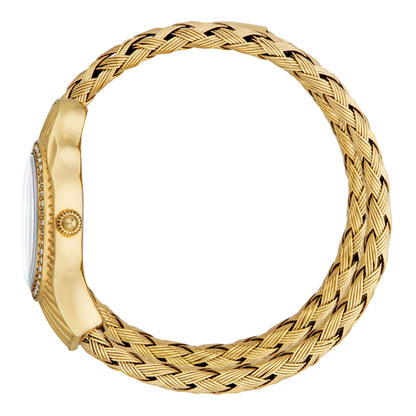 Just Cavalli Twined Ladies Mother-of-pearl dial Braided Yellow Gold-Tone Stainless Steel Watch