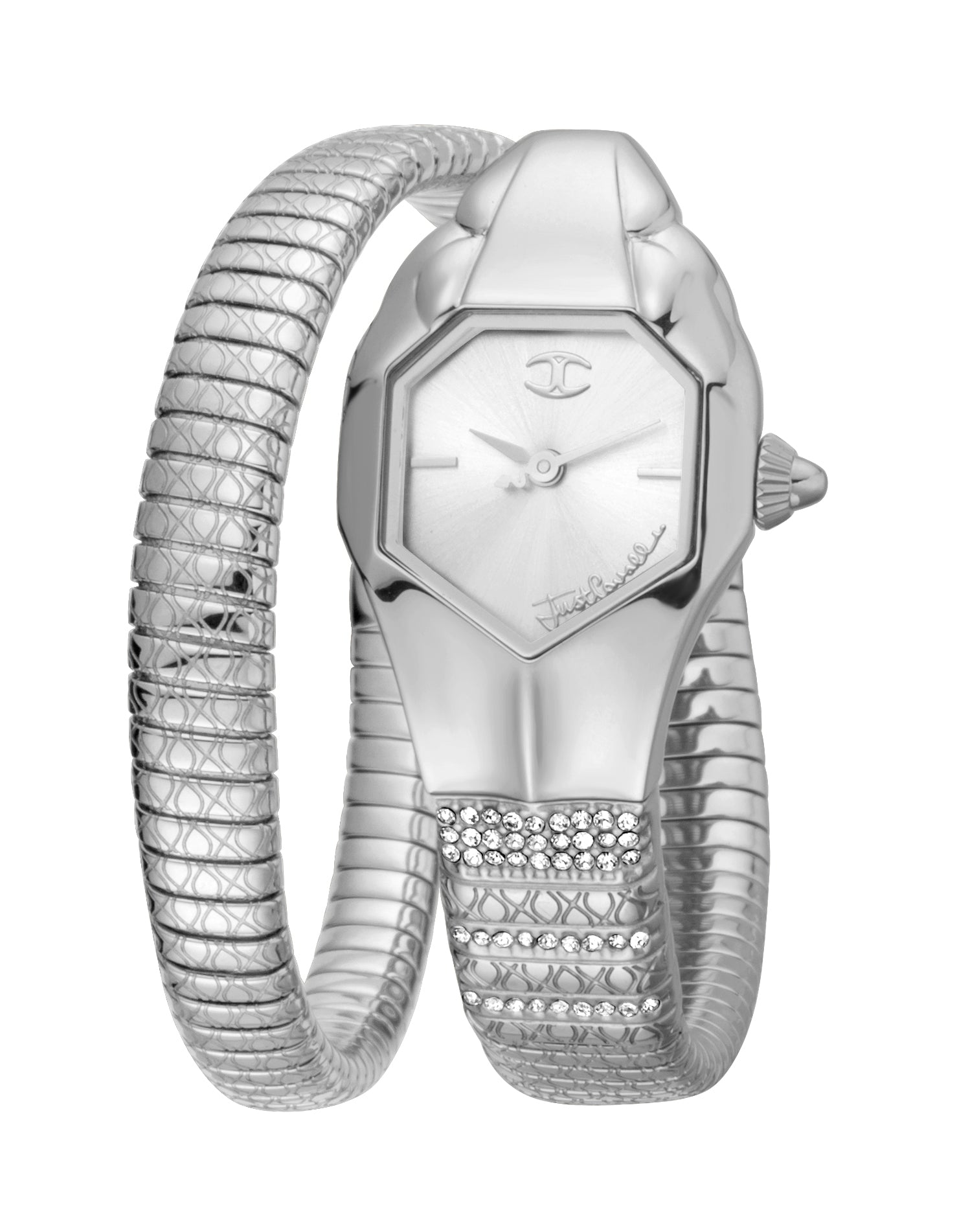 Just Cavalli Women's Silver Crystal Snake Watch with Silver Dial — Shop the Latest Online.