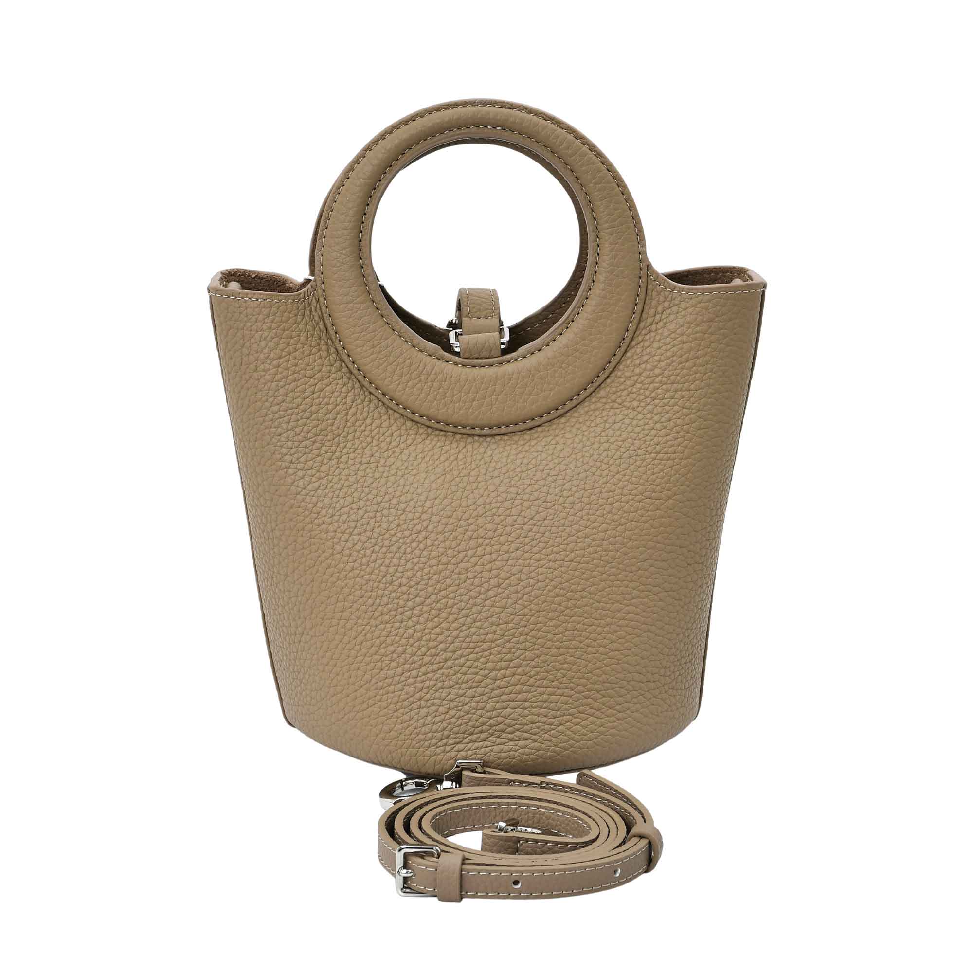Karisma Women’s Structured Leather Bucket Bag with Circular Handle