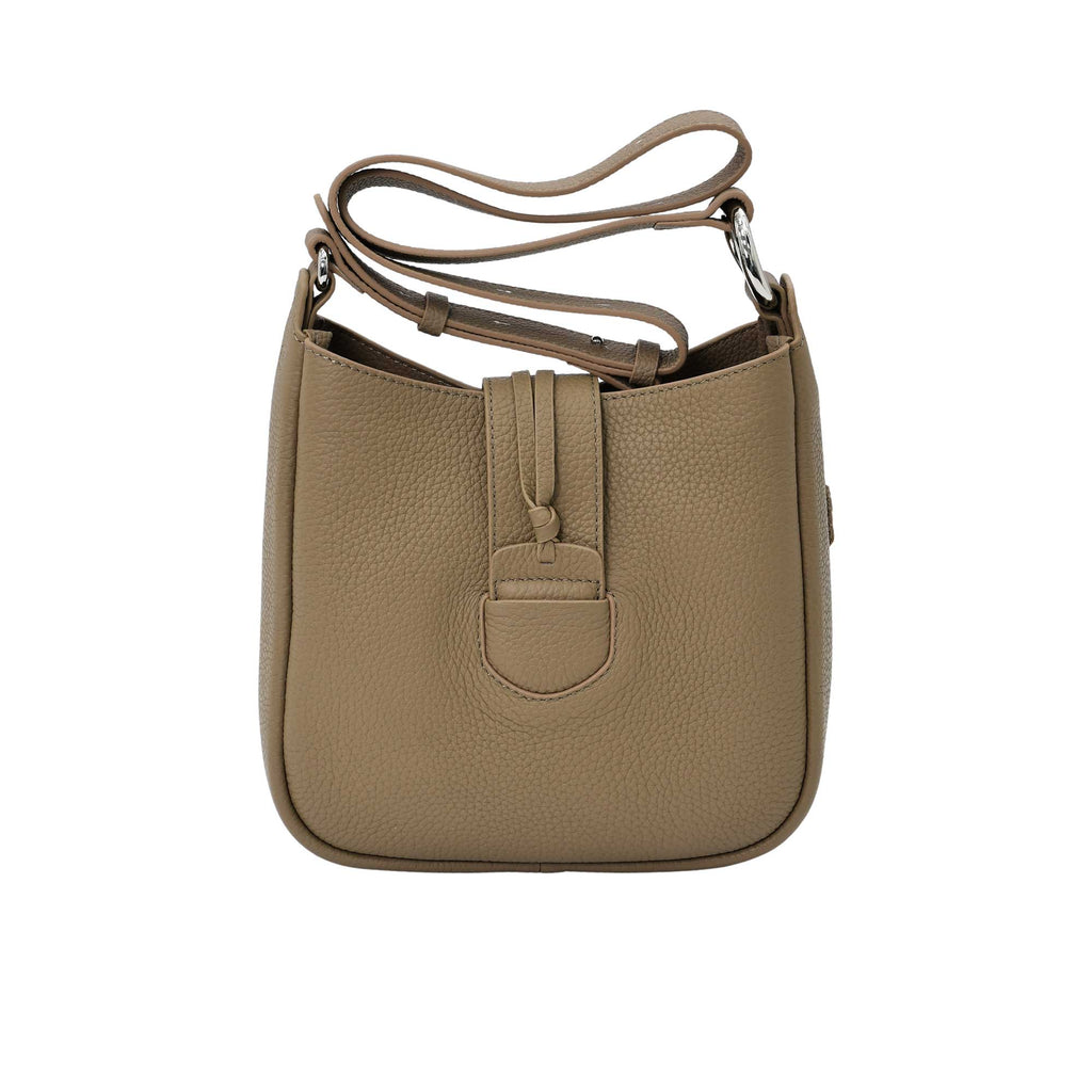 Karisma leather bucket bag with top handle and detachable strap in premium textured leather