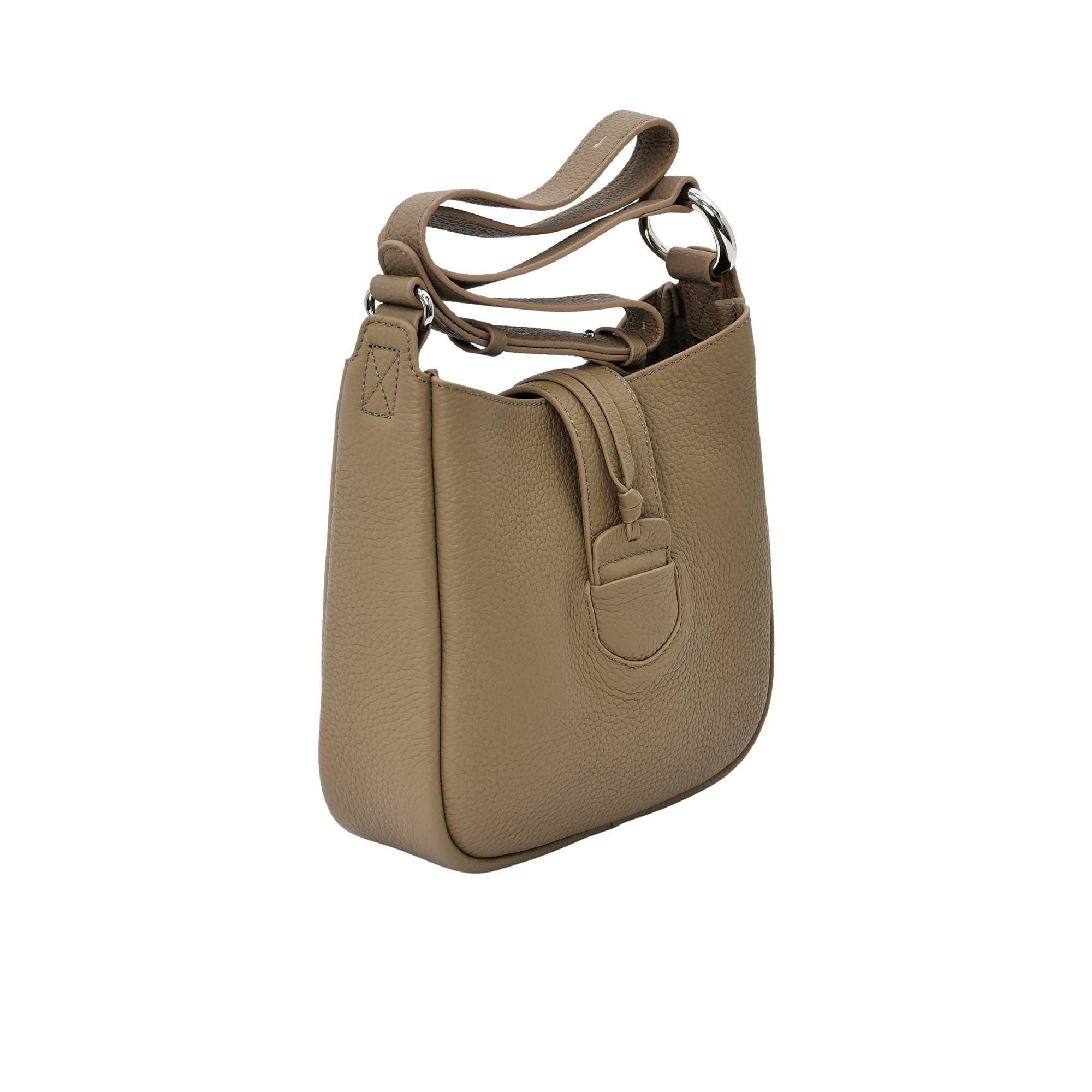Karisma leather bucket bag with top handle and detachable strap in premium textured leather