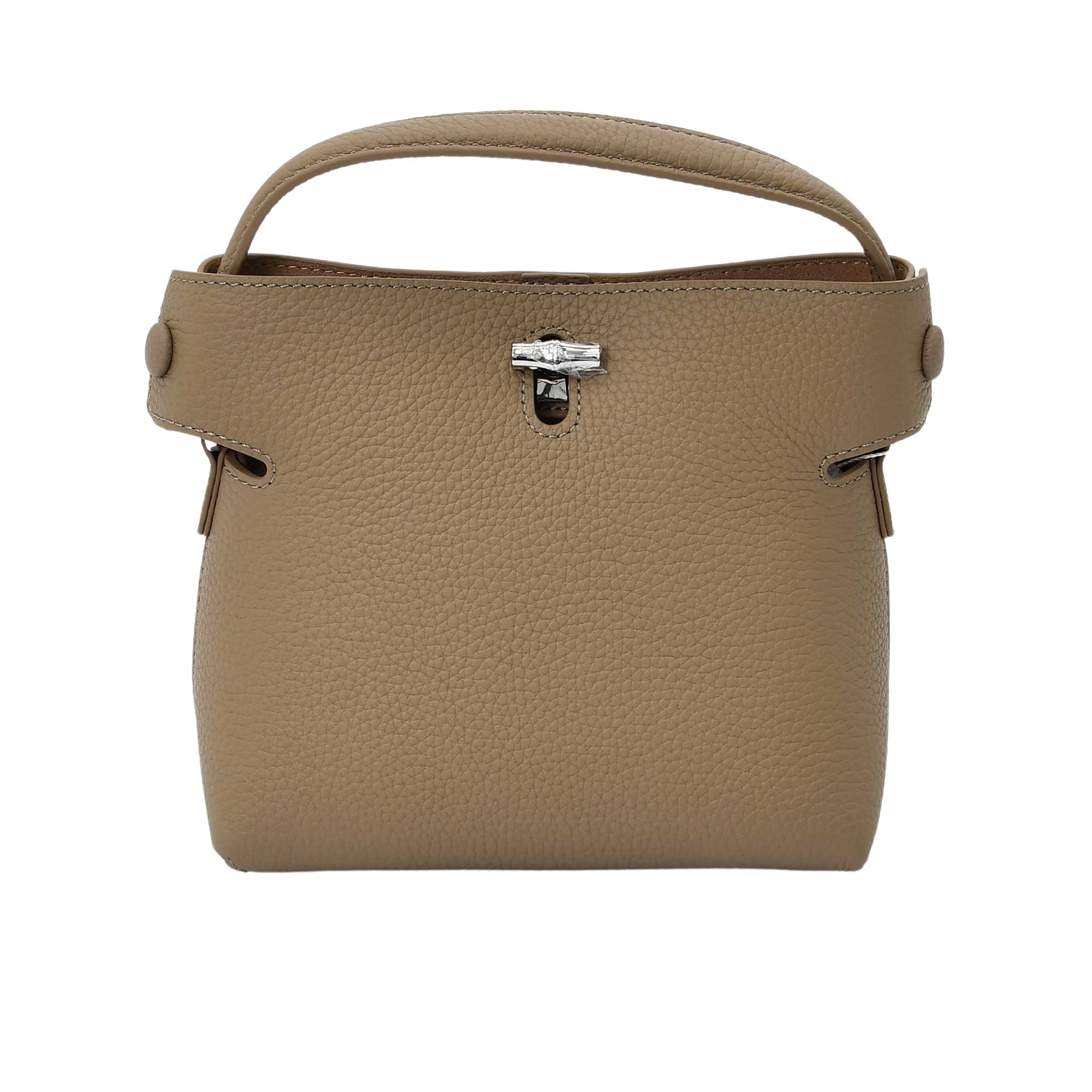 Karisma structured leather top handle bag with metal turn-lock closure