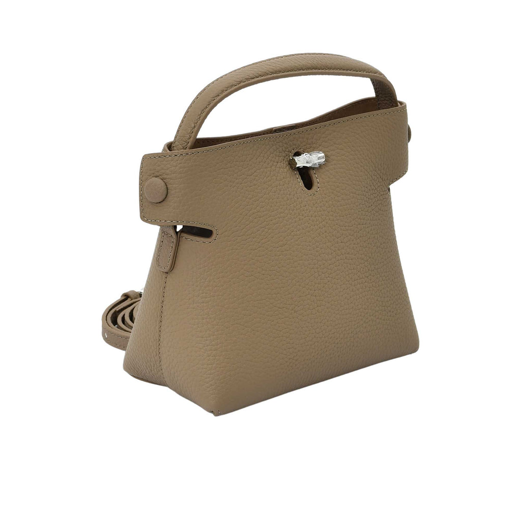 Karisma structured leather top handle bag with metal turn-lock closure