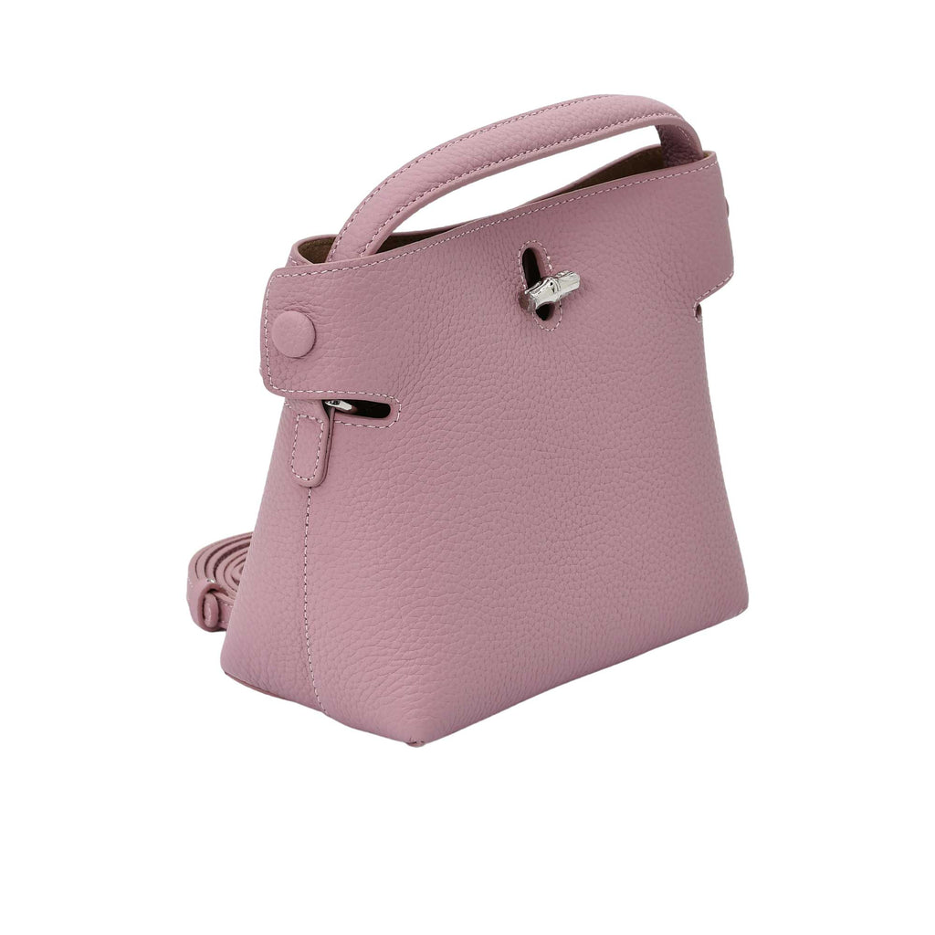 Karisma structured leather top handle bag with metal turn-lock closure