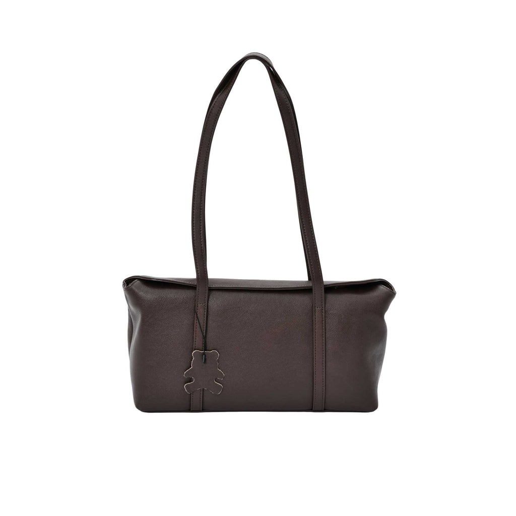 Karisma women’s leather shoulder bag with teddy charm in classic solid color, elegant everyday handbag available at Paris Gallery Qatar