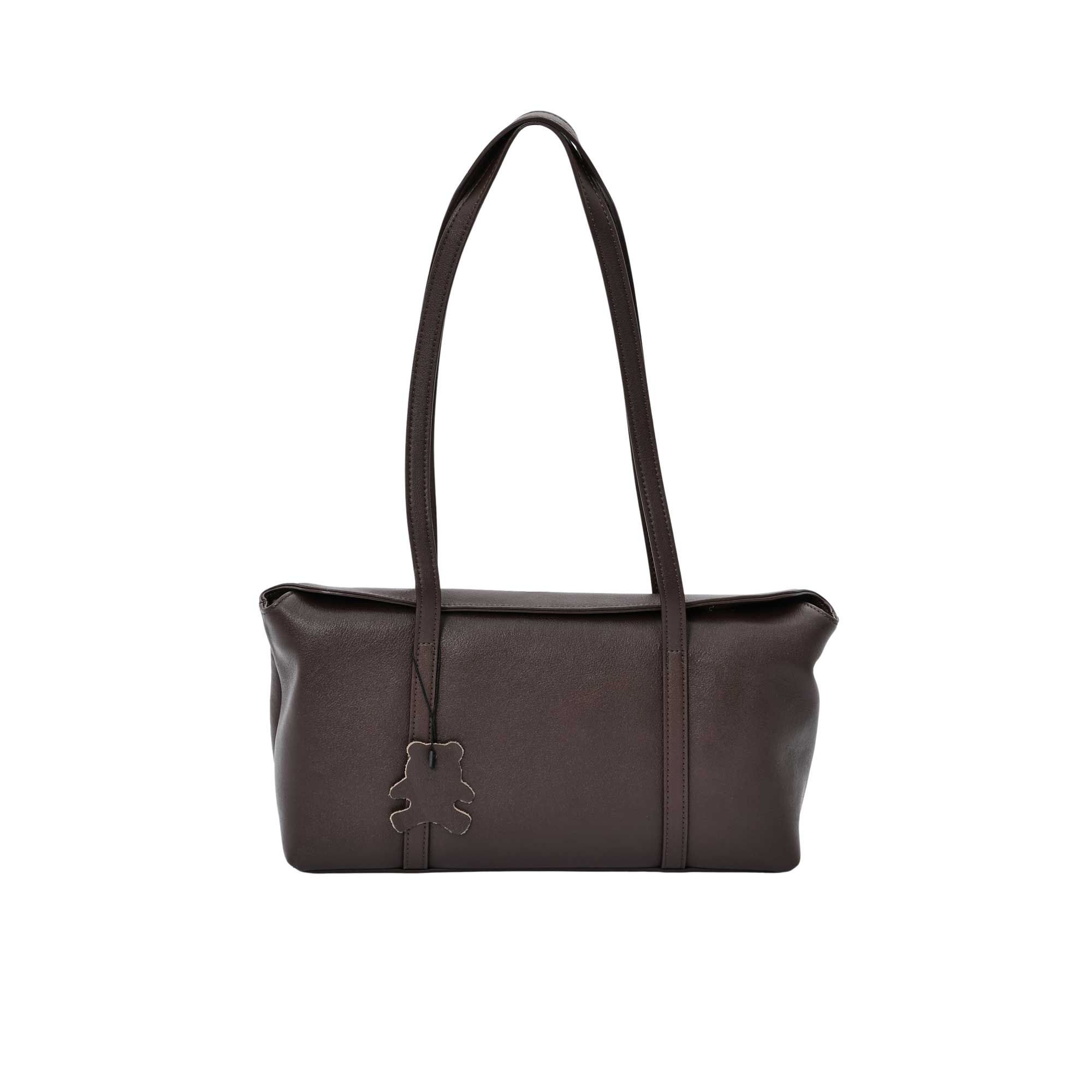 Karisma women’s leather shoulder bag with teddy charm in classic solid color, elegant everyday handbag available at Paris Gallery Qatar