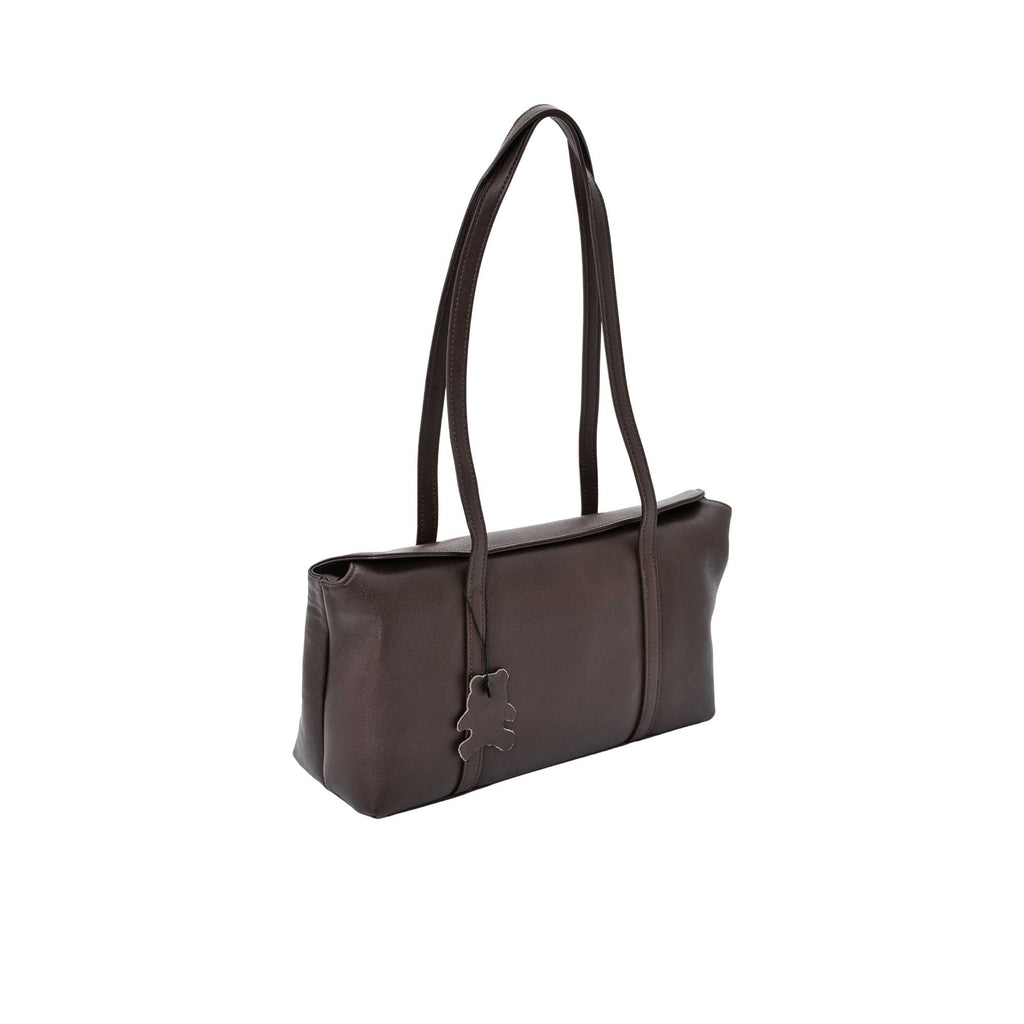 Karisma women’s leather shoulder bag with teddy charm in classic solid color, elegant everyday handbag available at Paris Gallery Qatar