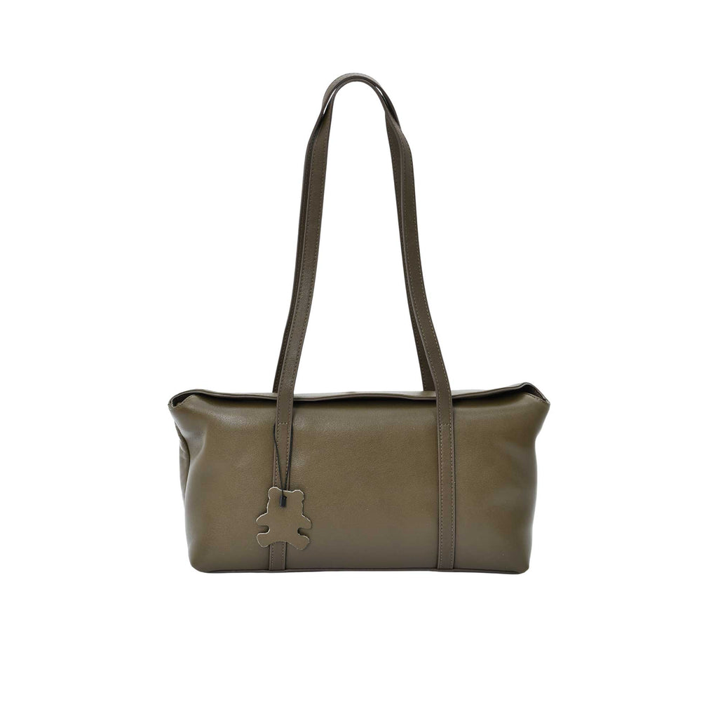 Karisma women’s leather shoulder bag with teddy charm in classic solid color, elegant everyday handbag available at Paris Gallery Qatar