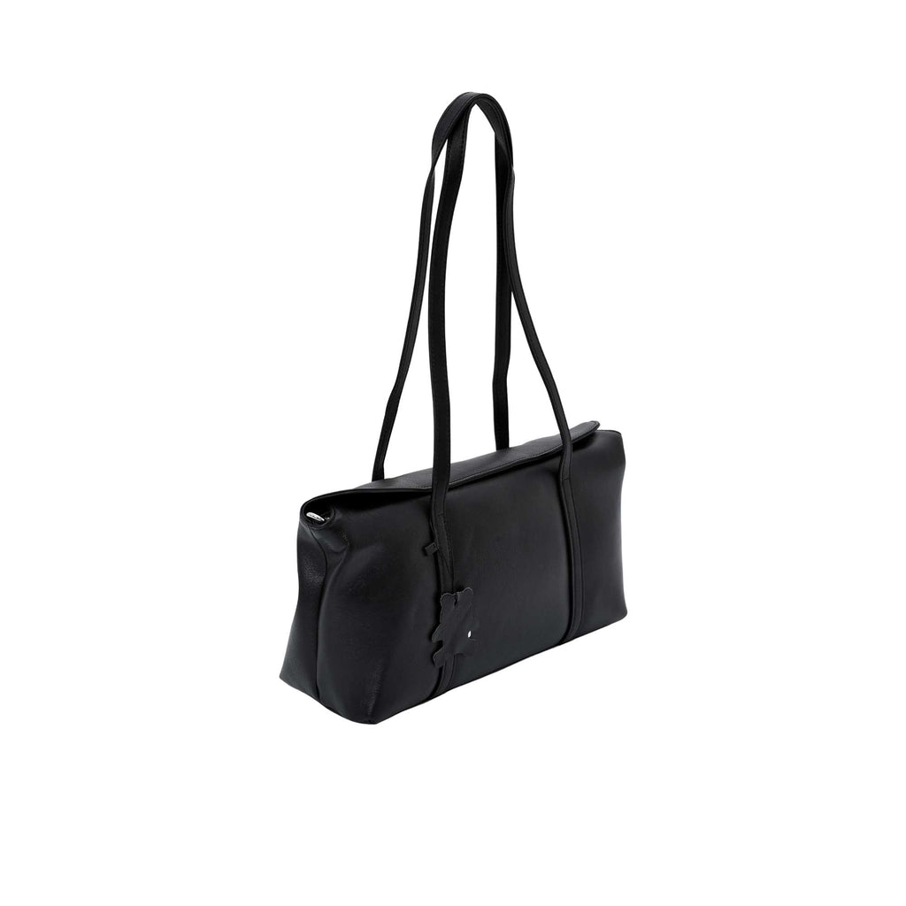 Karisma women’s leather shoulder bag with teddy charm in classic solid color, elegant everyday handbag available at Paris Gallery Qatar