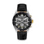 Saint Honore men's chronograph watch with a silver-toned metal case, black dial, gold-toned pushers, and a black crocodile-em