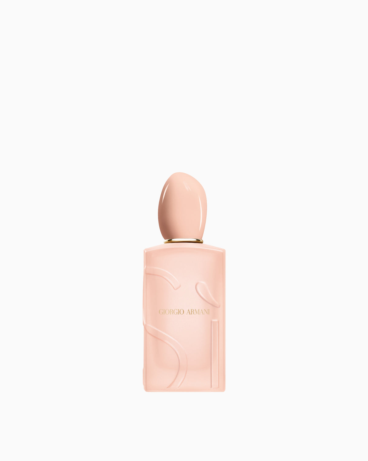 Light pink Giorgio Armani Si Nude Bloom Eau de Parfum bottle with an embossed 'SI' logo and a gold-toned neck.