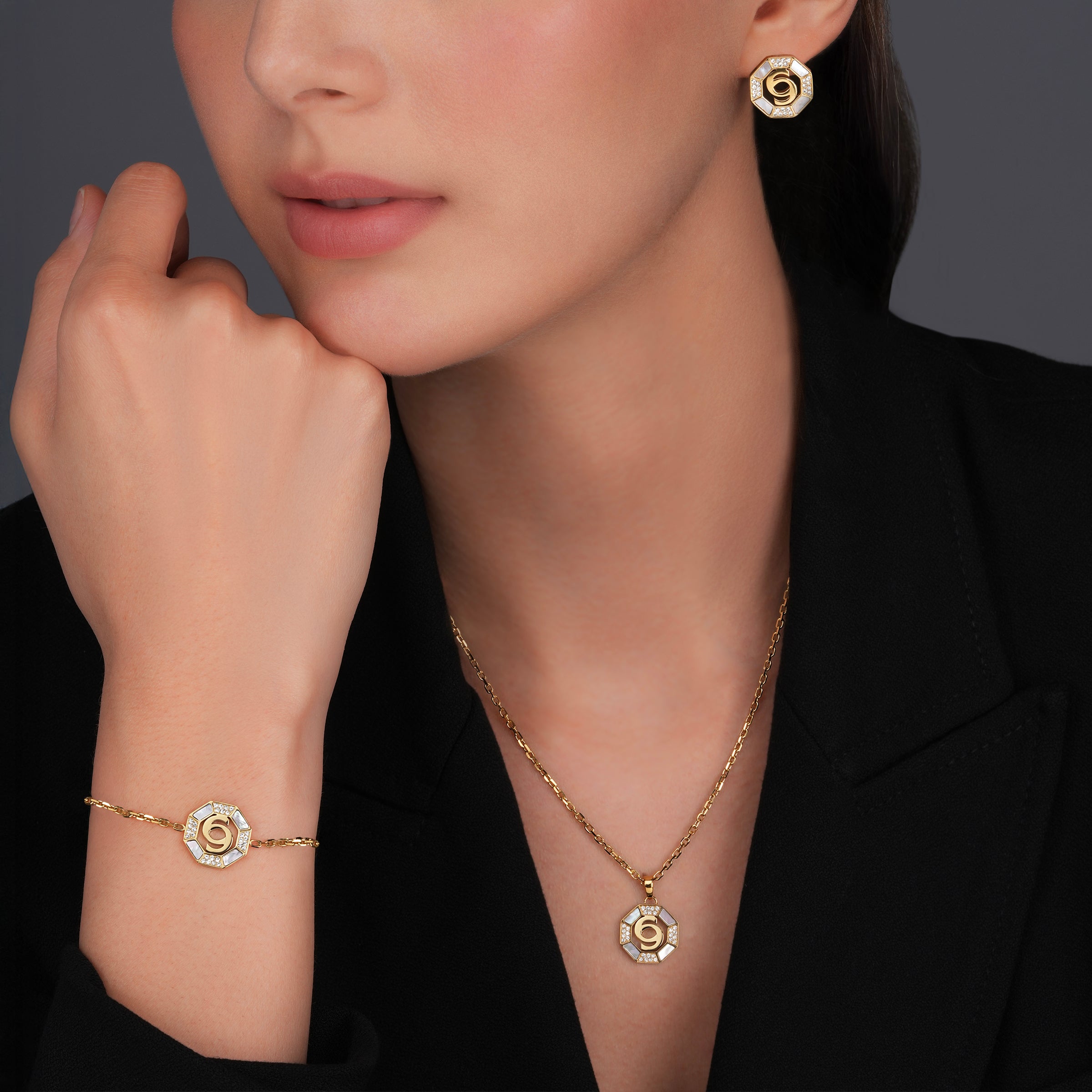 Cerruti Luciana Gold Plated Bracelet with Center Round Motif and White Stones