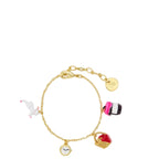 Les Néréides MULTIVERS Women's Delicate Bracelet Gold bracelet with various charms on a white background