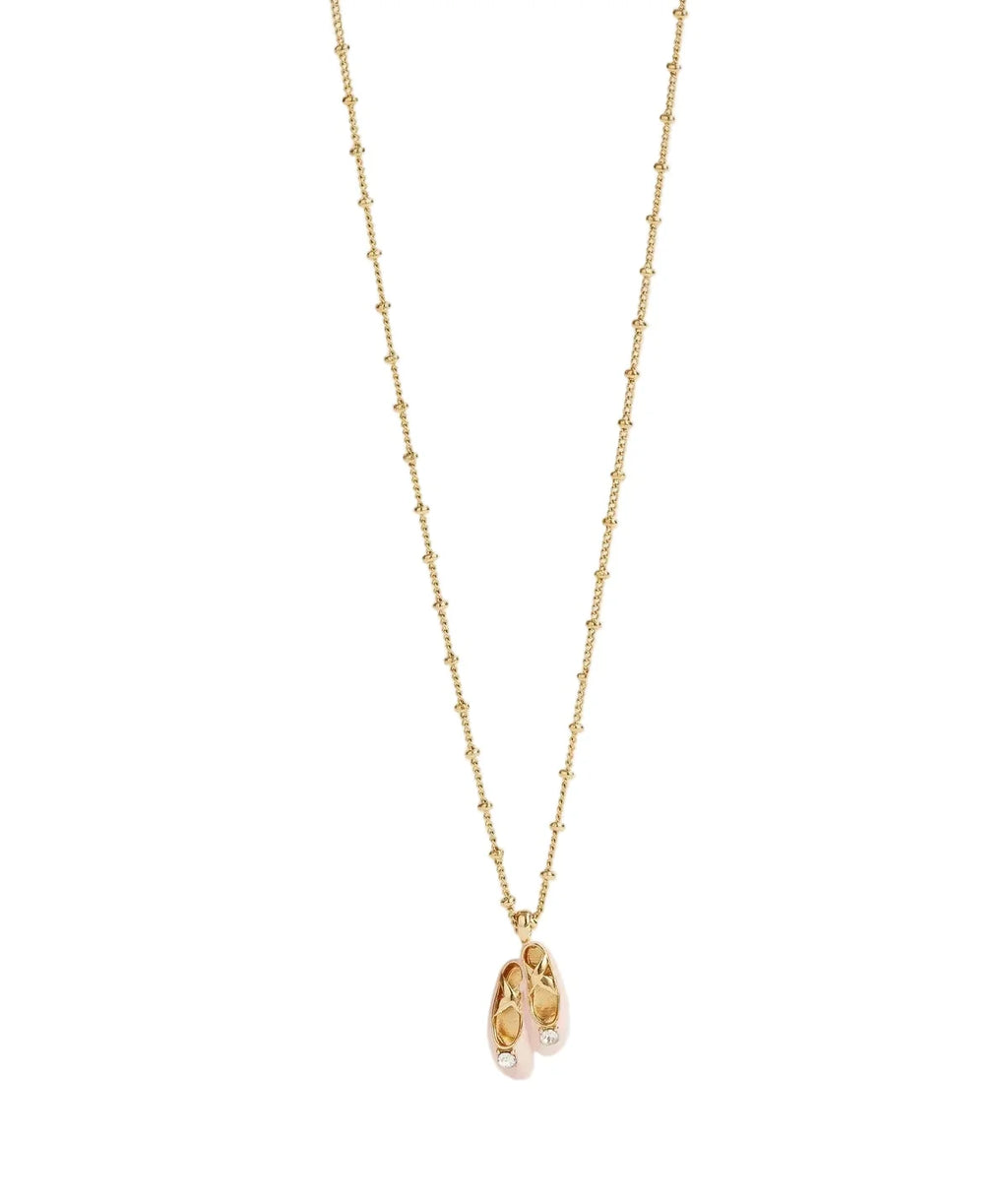 Les Nereides Women's Pink Pallet Slipper Pendant Necklace Gold necklace with a pendant on a white background