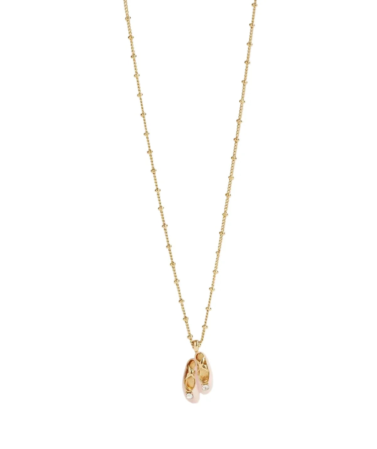 Les Nereides Women's Pink Pallet Slipper Pendant Necklace Gold necklace with a pendant on a white background