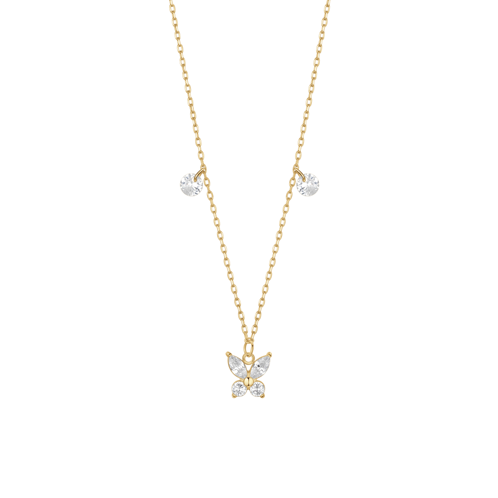 Luca Barra Women's IP Gold Steel Butterfly Necklace with White Zircon
