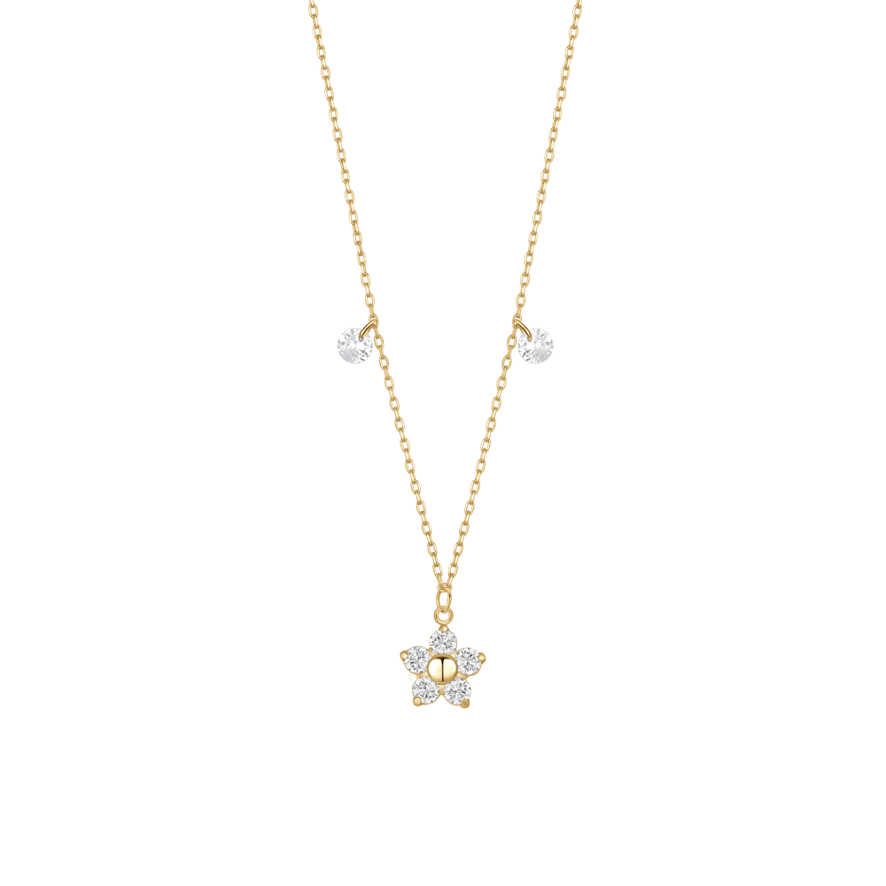 Luca Barra IP gold steel flower necklace with white zircon – Available Online Today