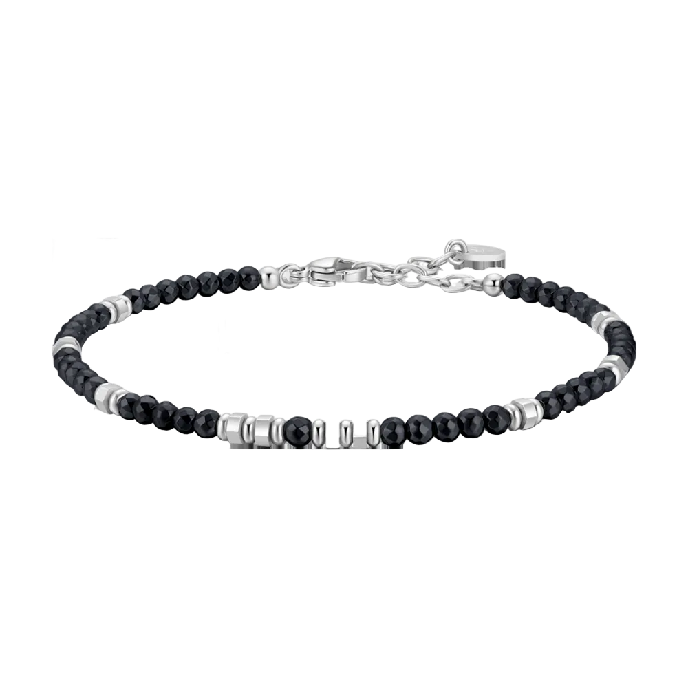 Luca Barra Men’s steel bracelet featuring dark black hematite spheres in a sleek black design, one size, available now at Paris Gallery Qatar