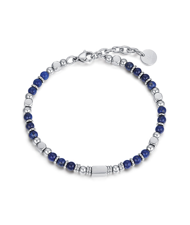 Luca Barra men’s steel bracelet featuring natural blue lapis stones, modern and stylish design, available now at Paris Gallery Qatar