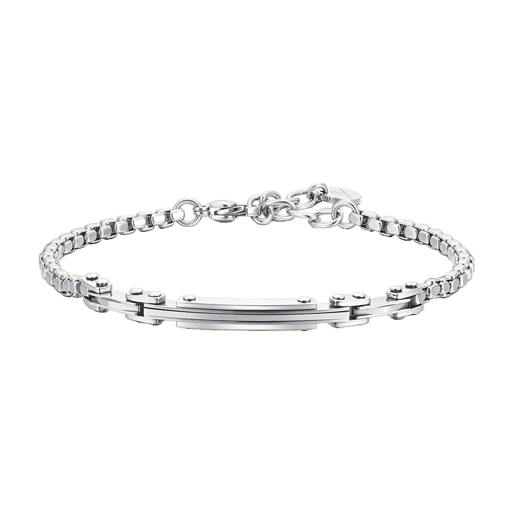 Luca Barra men’s steel bracelet in silver featuring a plate and decorative elements, modern masculine design, Find Online Today
