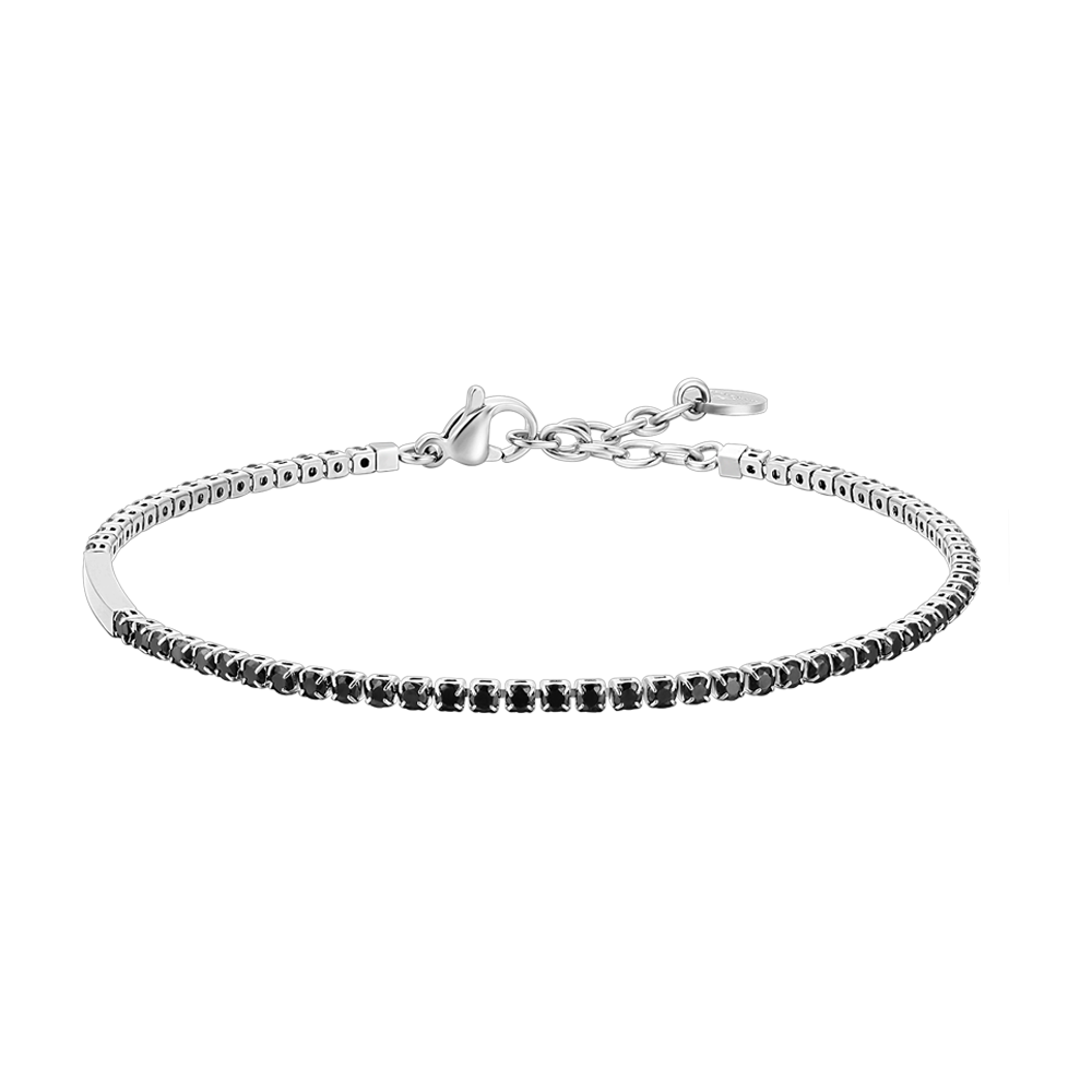 Luca Barra men’s steel tennis bracelet featuring black zirconia, stylish and elegant, available at Paris Gallery Qatar