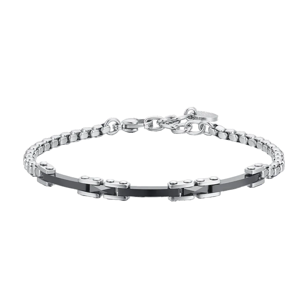 Luca Barra men’s bracelet in steel featuring black ceramic elements, modern and stylish design, Shop Online Today