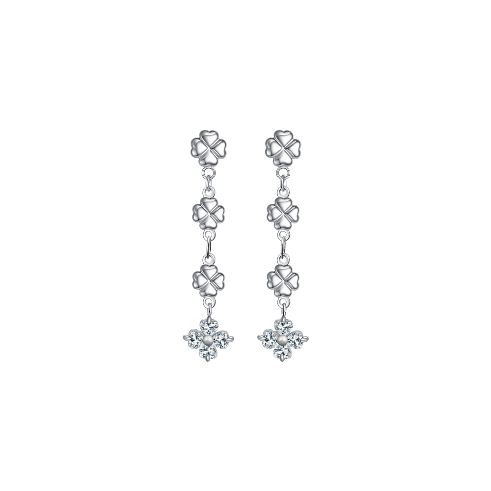 Luca Barra Women’s Four-Leaf Clovers & White Zirconia Steel Earrings  – Available for Online Purchase
