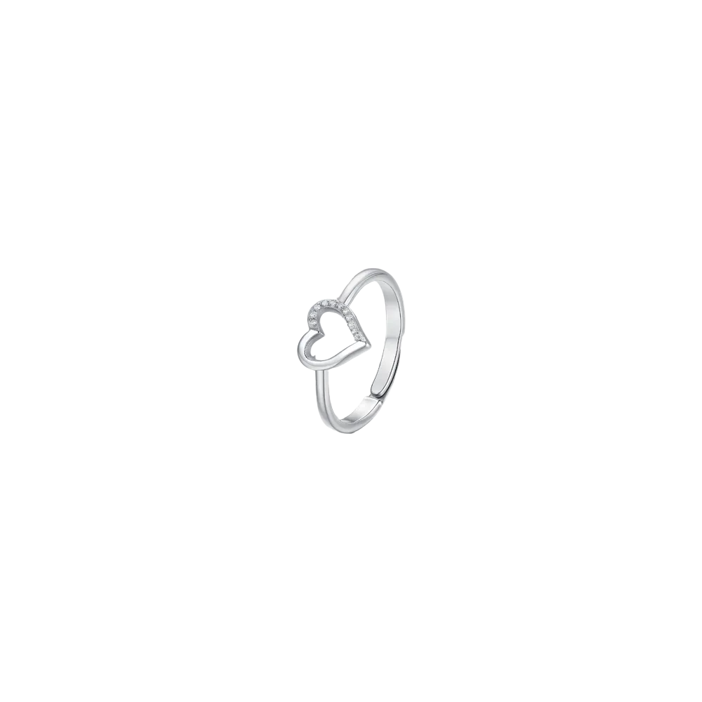 Luca Barra women’s steel ring featuring a heart motif with sparkling white zirconia, elegant and modern design, available at Paris Gallery Qatar