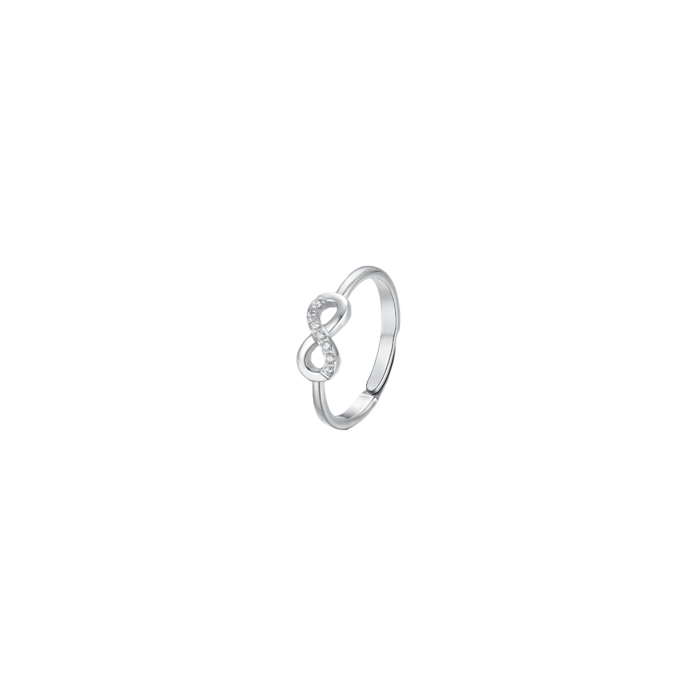 Luca Barra women’s steel ring featuring an infinity motif with white zirconia stones, elegant and modern design, available at Paris Gallery Qatar Main image